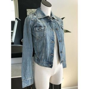 Mossino Distressed Button Front Jean Jacket